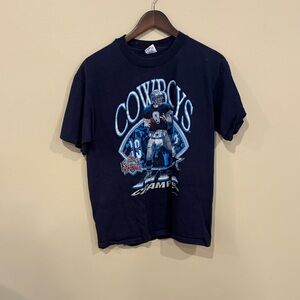 Navy blue Dallas Cowboys 1992 Troy Aikman, full body men's large T-shirt vintage